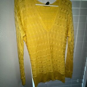 Lauren by Ralph Lauren Yellow Cable knit V-Neck Women's Sweater EUC size small